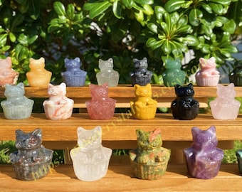 Gato esculpido em cristal, 3,5 cm (1,4 polegadas), pedra preciosa esculpida à mão, decoração de cristal para cura, presente para ela.