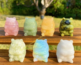 Hand Carved Crystal Hippo Statue: Healing Stone Decor (3cm)