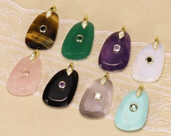 Faceted Gemstone Teardrop Pendant Natural Crystal Inlaid With Zircon For Jewelry Making