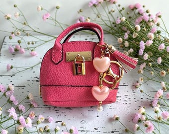 Mini Faux Leather Keychain Purse with Charms