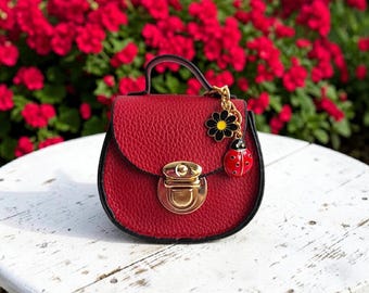 Mini Saddle Bag Keychain Purse with Charms