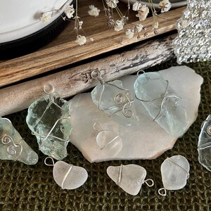 Wisiorek ze szkła Beach Coast Sea: Naszyjnik z drutu srebrnego, brelok, biżuteria na prezent, skarby, drobiazgi