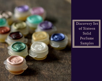 Solid perfume discovery set of 16 with international shipping, A mind body spirit, portable zen kit, Natural Perfume, Botanical Scents