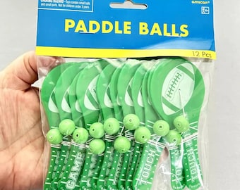 フットボールパドルボールゲーム 12個入り グリーン パーティーグッズ