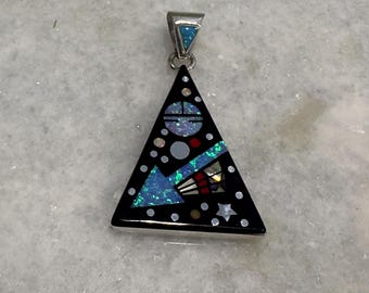 Galaxy Multi Colored Gemstone Silver Pendant Genuine Native American Najavo Jewelry
