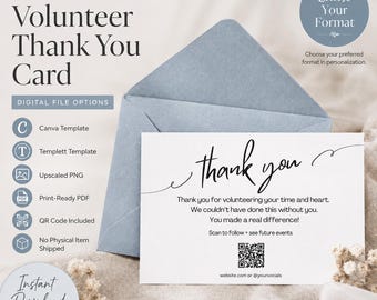 Editable or Customized Thank You Card Template QR Code Donor Sponsor Fundraiser Event Card