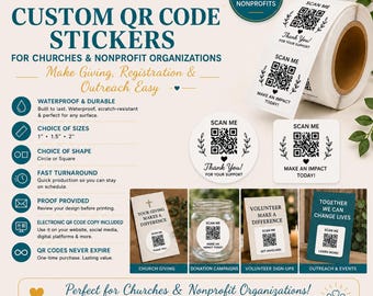 Church & Nonprofit Organizations Custom QR Code Stickers Waterproof QR Thermal Labels (1", 1.5", 2")