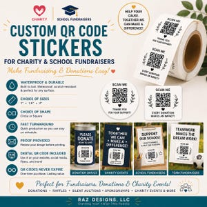 Pegatinas personalizadas con código QR para rifas de recaudación de fondos escolares, etiquetas impermeables (1", 1.5", 2")