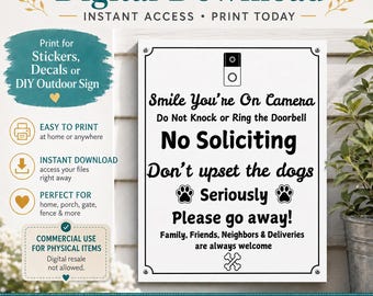 No Soliciting Sign PNG On Camera Dogs DIY Decal (Digital Download)