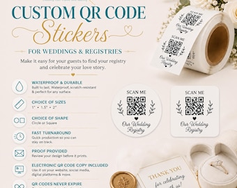 Custom Bridal Shower Registry QR Code Stickers  | Wedding Website RSVP | Honeymoon Fund (1", 1.5", 2")