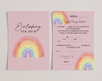 12 Biglietti Di Invito Per Compleanno Bimbo - Arcobaleno Con Buste E Adesivi - Formato DIN A6 - 2