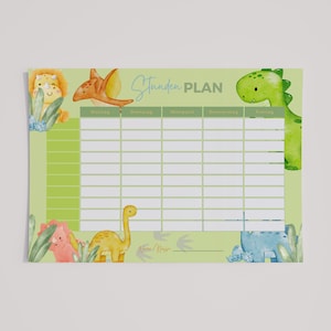 Horaire | Conception de dinosaure | 10 heures | téléchargement numérique | Horaire allemand | École primaire | Enfants | Retour à l&#39;école | Inscriptions scolaires