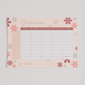 Timetable | Flower Design | 10 lessons | Digital download | German timetable | Elementary school | Children