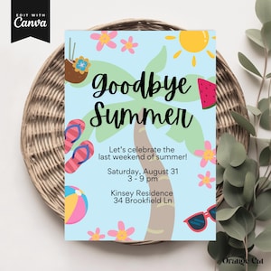 End of Summer Back to School Party Invite Pool Party Printable Editable ...