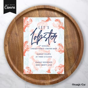 Lobster Bake Backyard Invite Party Summer Party Classy Invitation Lobster Dinner Party Printable Editable Party Invitation Canva Template - Orange Cat Printables