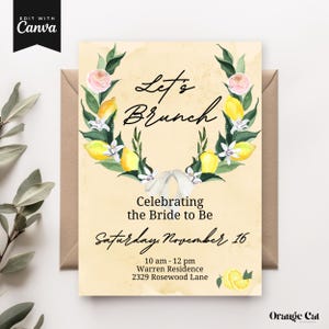 Bridal Shower Brunch Citrus Lemon Invite Tea Party Fancy Party Italy Sorrento Amalfi Printable Editable Party Invitation Canva Template