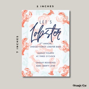 Lobster Bake Backyard Invite Party Summer Party Classy Invitation Lobster Dinner Party Printable Editable Party Invitation Canva Template - Orange Cat Printables
