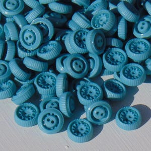 Blue Cut Out Buttons Plastic Vintage Lot of 59 Round Two Hole