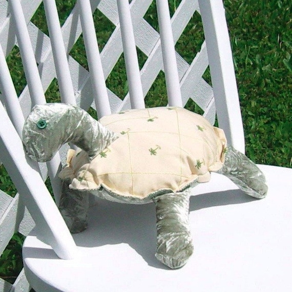 Buy Turtle Pillow Stuffie Cream Palm Print Sage Crushed Velvet