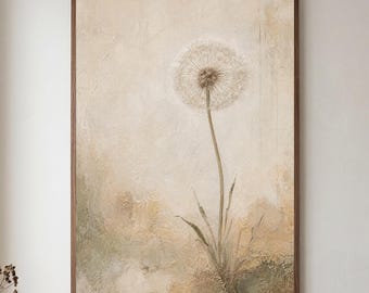 Single Dandelion Wall Art, Organic Modern Botanical Print, Minimalist Nature Poster, Neutral BedRoom Decor (Digital Download)
