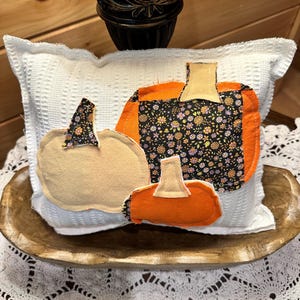 Pumpkin Pillow from Vintage Quilt 12X10 Inch, Handmade