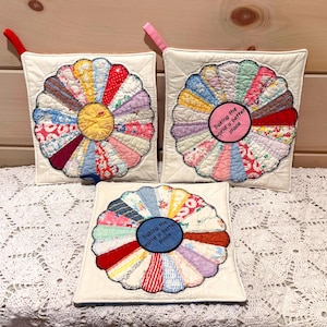 Coussins chauffants pour courtepointe, plaque Dresde antique, fait main, réversible, brodé, shabby chic