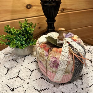 Pumpkin Shaped Pillow from Vintage Quilt 8” Wide X 7” Tall, Handmade