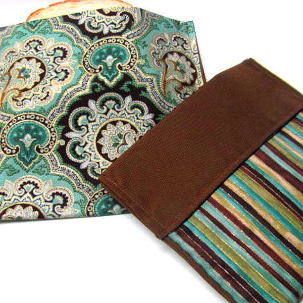 2 Pc Reusable Sandwich Snack Bag Set, Floral Paisley and Stripes Lunch Kit, Eco Sandwich Bag Modern