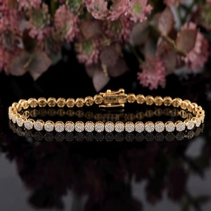 2.21 Carat Natural Diamond Tennis Bracelet | 10K Yellow Gold Tennis Bracelet | Women&#39;s Tennis Bracelet | Anniversary Gift | Gift For Her