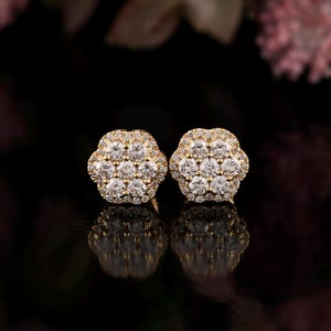 Yellow Gold Flower Stud Earring | Round Diamond Floral Earring | Earring For Women | Anniversary Gift | Diamond Jewelry | Fine Jewelry