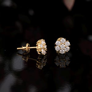 0.76 Carat Round Diamond Flower Stud Earring | 14K Yellow Gold Flower Stud Earring | Fine Jewelry | Women Earrings | Anniversary Gift
