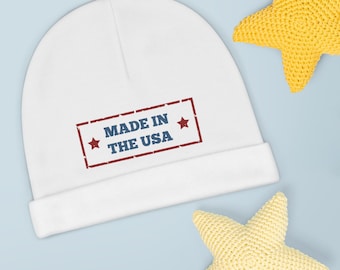 Gorro para bebé, gorro patriótico para bebé, gorro para bebé hecho en EE. UU., gorro para recién nacido con el orgullo estadounidense, gorro para bebé del 4 de julio