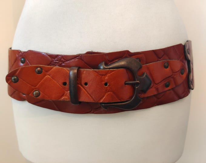 Wide Cognac 90's Vintage Real Leather Belt