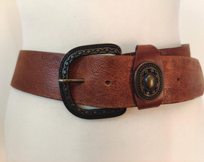 Wide Brown Real Leather Belt by Benetton