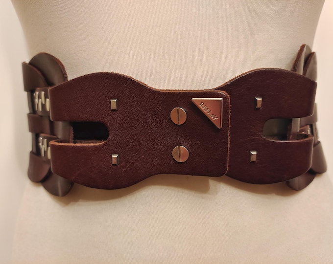 Extra Wide Brown Real Leather Belt by Replay