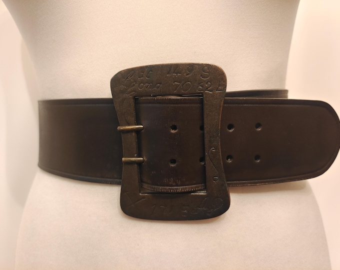 Wide Brown Real Leather Double Prong Belt With Big Metal Buckle by Noa Noa