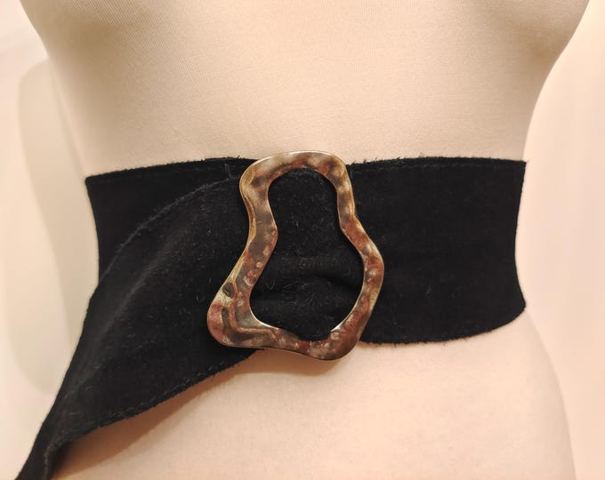 Extra Long Wide Black Soft Real Suede Adjustable Belt