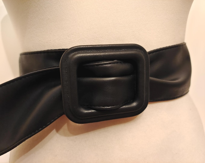Wide Black Faux Leather Adjustable Belt by C&A