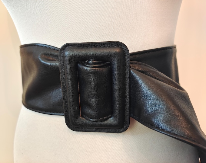 Extra Wide Black Faux Leather Adjustable Belt