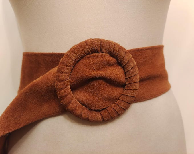 Wide Brown Real Leather Adjustable Belt Made in Italy