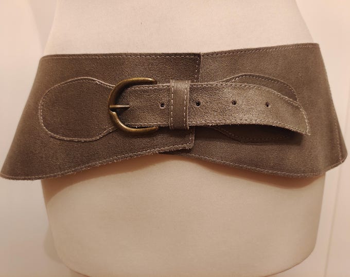 Extra Wide Silver Grey Real Leather Belt by Pieces
