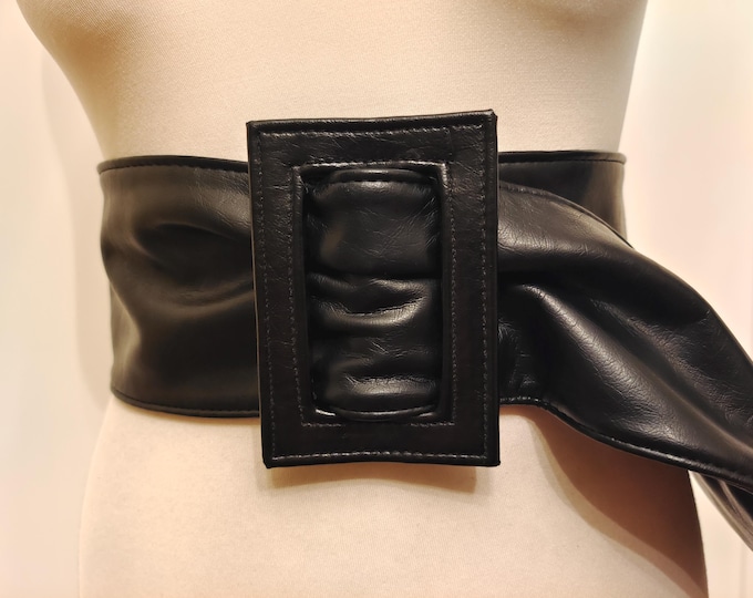 Extra Wide Black Faux Leather Adjustable Belt