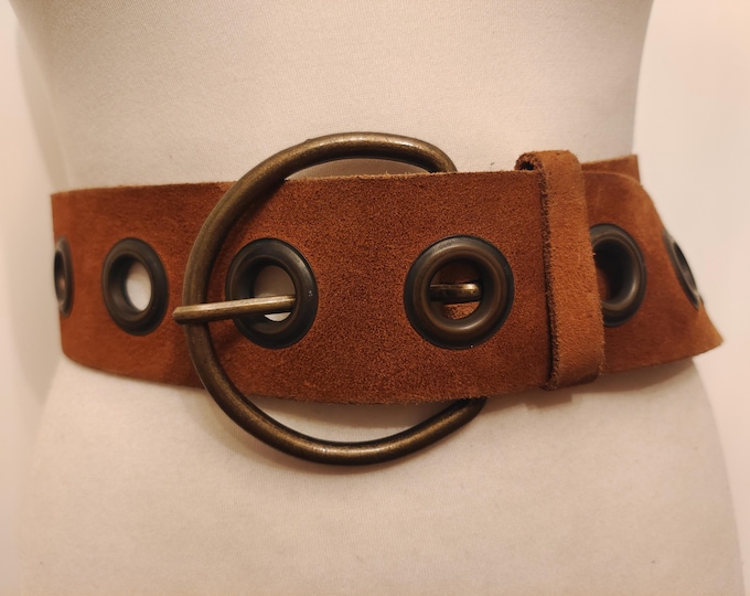 90's Vintage Wide Brown Real Leather Adjustable Belt by Tophop Made in Holland