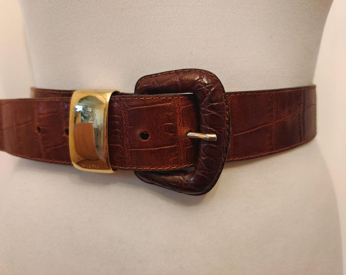 90's Vintage Brown Real Leather Belt by Furla Made in Italy