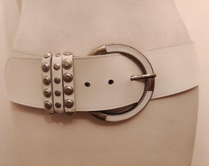 90's Vintage Wide White Real Leather Belt by Bernd Götz Made in Germany