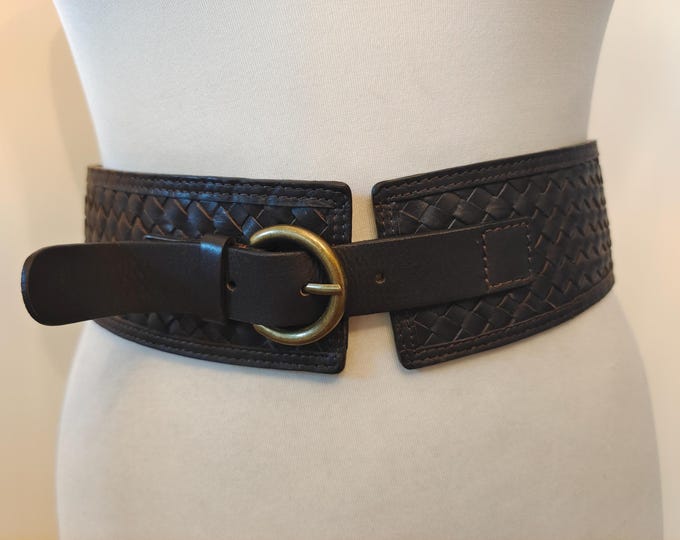 Wide Brown Woven Real Leather Belt by Autograph Marks & Spencer
