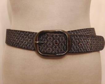 Vintage Grey & Blue Leather Belt: 90s Silbergift Bernd Götz, Made in Germany