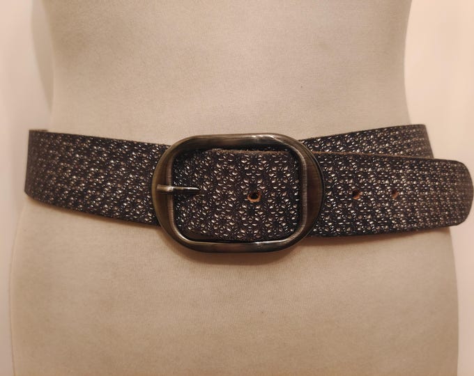 90's Vintage Regular Grey & Blue Real Leather Belt by Silbergift - Bernd Götz Made in Germany