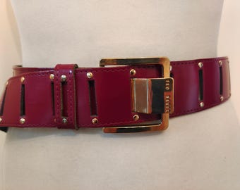 Extra Long Burgundy Real Leather Adjustable Belt by Ted Baker Made in England