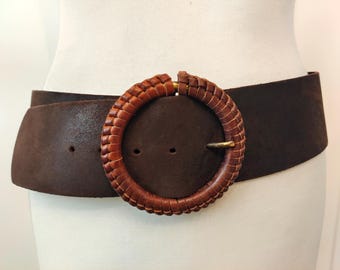 Wide Brown Real Leather Belt by Strenesse Blue Made in Italy  display picture 1